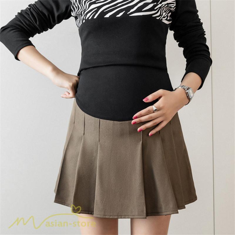 スカート | マタニティ レディース 無地 ミニマタニティ着痩せ プリーツ 裏地付き 夏 サマーマタニティウェア 上品 おしゃれ ウエスト調整