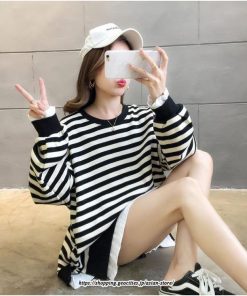 パーカー | 重ね着風トレーナー レディース 長袖 トップス カジュアル スウェット ボーダー柄 ゆったり トレーナー トップス 切り替え 可愛い きれいめ レイヤード風