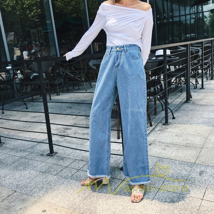 在庫ある | 短納期デニムワイドパンツ レディースボトムスジーンズ 九分丈パンツ デニムボトムス デニムパンツ 春夏秋 薄手 ゆったり 通学通勤 着痩せ ハイウエスト OL 無地