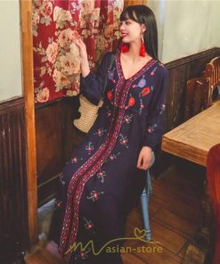 マキシ | ワンピース レディース ロングワンピース ロング丈 マキシ丈 綿麻 長袖 Vネック 花柄 体型カバー ゆったり ゆるっとワンピース リネン 夏 シンプル 秋 かわいい