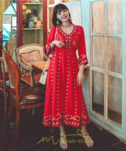 マキシ | 七分袖ワンピース Vネック ロング丈ワンピース エスニック ボヘミアン レディース 夏秋 綿麻 きれいめ フォーマル キレイめ 上品 ゆったり 大人 体型カバー