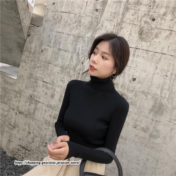 ニット・セーター | カットソー ニット レディース リブニット ハイネック 長袖 秋冬 春 トップス スリム ストレッチ 暖かい 長袖ニット 無地 プルオーバー インナー 長袖カットソー