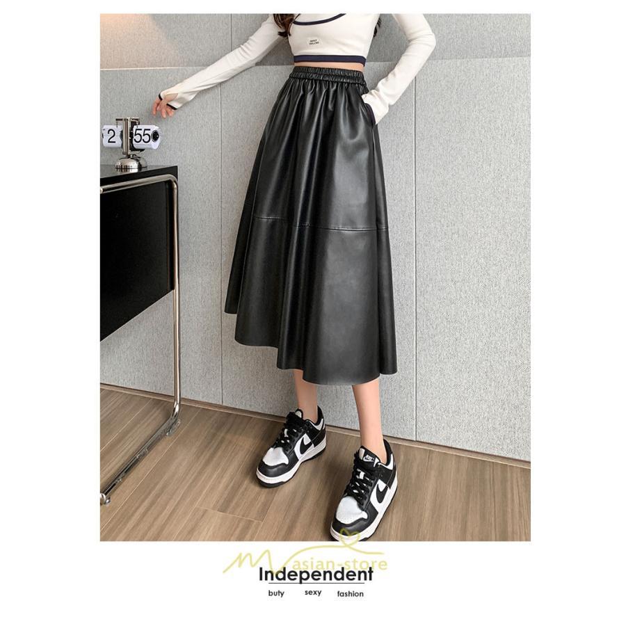 スカート | フレア革レザーボトムス ロングフレアAライン 秋冬 レディース ボトムス 通勤 大人気 キレイめ 着痩せ