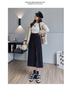 スカート | ニットレディース ボトムス  ロング 秋冬 40代 50代 暖か コーデ 送料無料 スリット 着痩せ 韓国ファッション セクシー ハイウエスト Aライン
