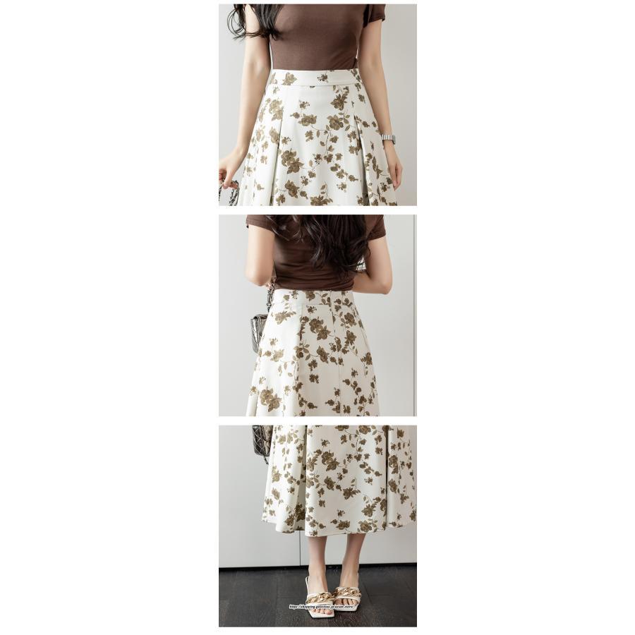 スカート | レディース ロングハイウエスト Aライン 花柄 秋 冬 ボトムス カジュアル 大人 可愛い お出かけ デイリー フェミニン おしゃれ きれいめ