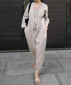 オーバーオール サロペット | オールインワン レディース 初秋 サロペット 着痩せ 9分丈パンツ 20代 30代 Vネック 無地 春 夏 秋 フリーサイズ 50代 シンプル 40代 長袖 リネン混 きれいめ