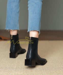 ショートブーツ | ブーツ レディース シューズ 靴 太ヒール チャンキーヒール ブーティー スクエアトゥ 合皮ブーツ COS 後ろファスナー PUブーツ コスプレ くつ
