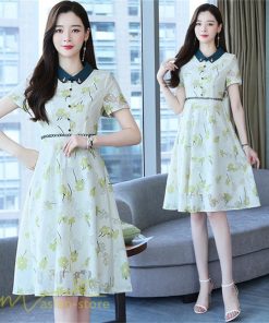 ミディアム | Aラインワンピース レディース 着痩せ ワンピース 花柄 きれいめ 気質 エレガント 大きいサイズ 後ろファスナー付き 40代 シャツワンピース 30代