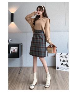 スカート | ミモレ丈 ひざ丈 レディース チェック柄 体型カバー 着痩せ Aライン ハイウエスト 上品 2022新作 通勤 秋冬コーデ オシャレ 韓国風 キレイめ