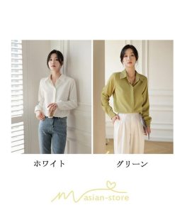 シャツ・ブラウス | ブラウス レディース オフィス 白 ホワイト おしゃれ 長袖 シャツカジュアル 制服 緑 グリーン シフォン 通勤 OL 二次会 上品 お仕事 デート お出かけ 女子会