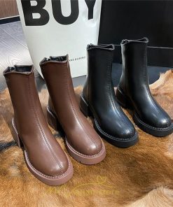 ショートブーツ | ブーツ レディース 軽量 歩きやすい おすすめ おしゃれ 厚底 レザー風 走れる 痛くない ファスナー トレンド 春 22.5cm-25cm 冬 秋