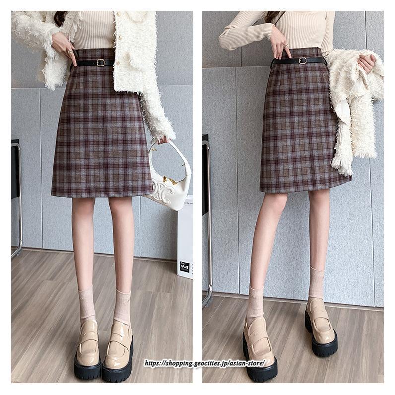 スカート | ミモレ丈 ひざ丈 レディース チェック柄 体型カバー 着痩せ Aライン ハイウエスト 上品 2022新作 通勤 秋冬コーデ オシャレ 韓国風 キレイめ