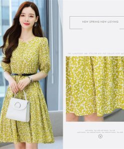 ミディアム | Aラインワンピース 膝丈 花柄 ワンピース ミディアムワンピース 5分袖 韓国風 エレガント カジュアルワンピース サマーワンピース 通勤通学 上品 おしゃれ 上品