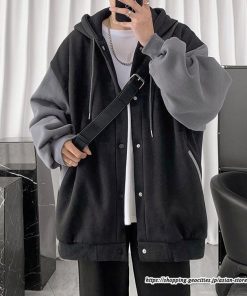 パーカー ジャケット コート | パーカー メンズ カーディガン 長袖 アウター トップス ジャケット 羽織り ボタン ドッキング ポケット フード付き パーカ ボリューム袖 ゆったり 秋物 秋冬