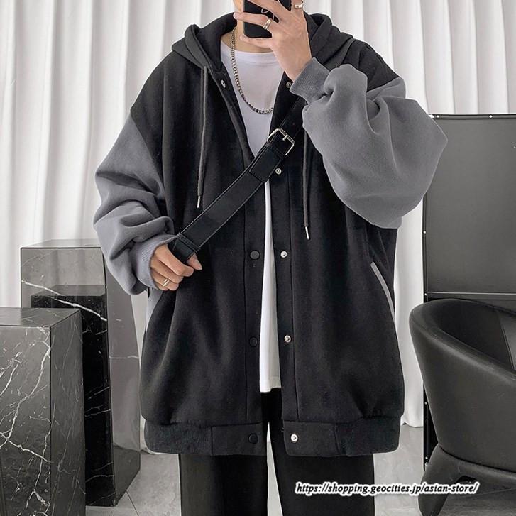 パーカー ジャケット コート | パーカー メンズ カーディガン 長袖 アウター トップス ジャケット 羽織り ボタン ドッキング ポケット フード付き パーカ ボリューム袖 ゆったり 秋物 秋冬