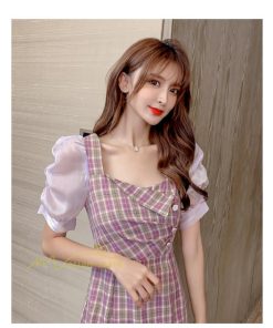 ミディアム | 半袖ワンピース 夏服 レディース 膝上丈 Aライン セクシー 可愛い スリム ワンピース おしゃれ パープル