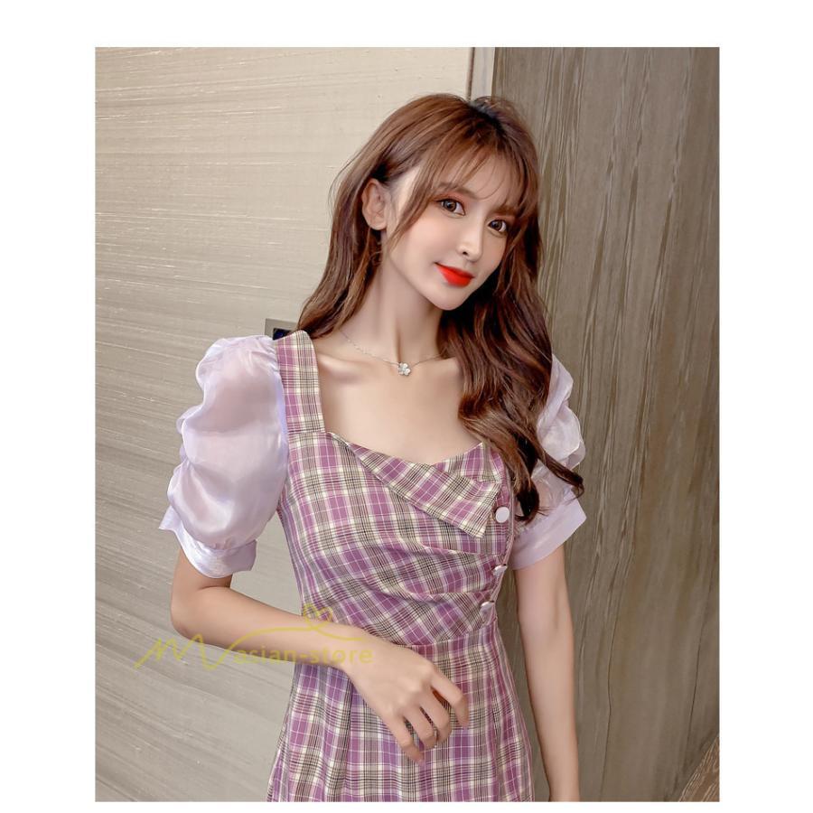 ミディアム | 半袖ワンピース 夏服 レディース 膝上丈 Aライン セクシー 可愛い スリム ワンピース おしゃれ パープル