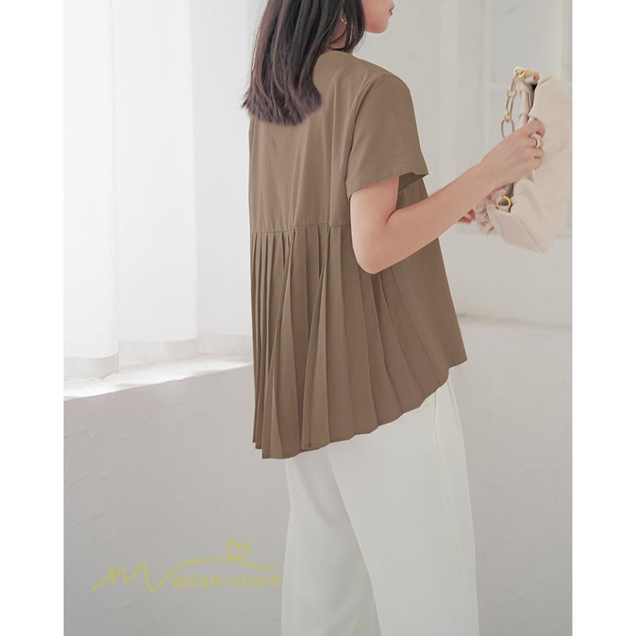 tシャツ・カットソー | Tシャツ レディース 春 夏 秋 Tシャツ 半袖 ブラウス かわいい プリーツTシャツ 無地 半袖 ゆったり 20代 きれいめ 40代 カットソー シンプル 韓国風 30代