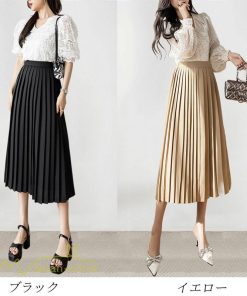 スカート | プリーツロング丈 ハイウエスト 春 着痩せ おしゃれ お誕生日 スカート夏 レディース ボトムス ロング膝下 ママ 通勤通学 大人 OL 母