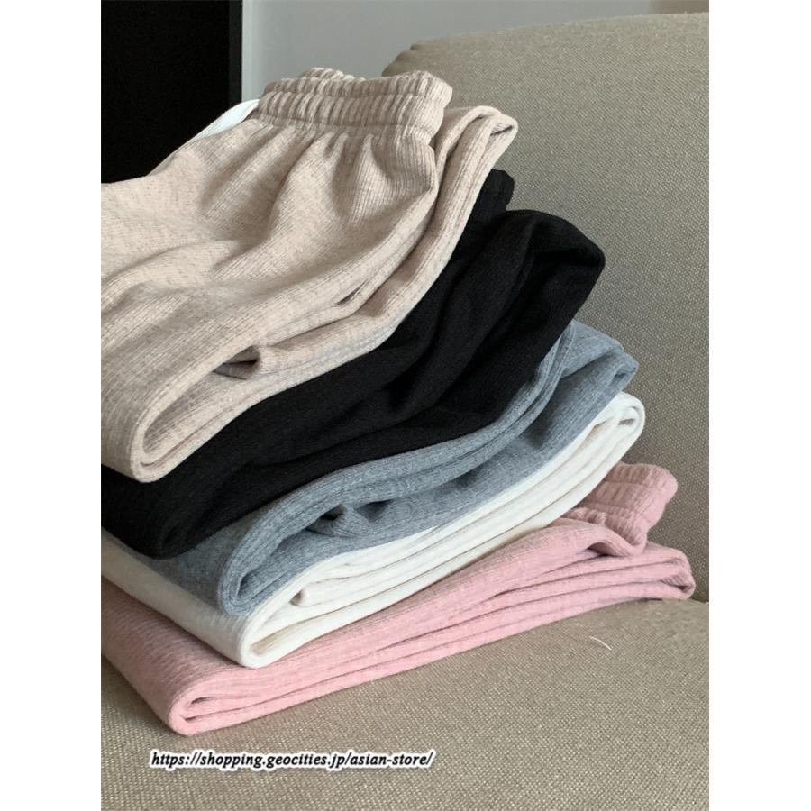 ワイドパンツ | ニットパンツ レディース 綿パンツ リブニット 秋冬 裏起毛 暖かい ロングパンツ ウエストゴム 春 パンツ シンプル 無地 ボトムス 部屋着 ズボン