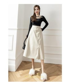 スカート | ロング秋冬 レディース フレア Aライン スリット 上品 フェミニン レザーかっこいい 通勤 OL キレイめ オフィス カジュアル