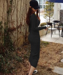 ワンピース | ニット秋冬 30代40代 レディース リブニット 長袖 セクシー ロングタイトスリムフィット きれいめワンピ