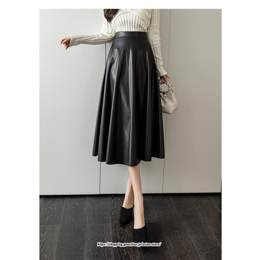 スカート | レディース 合皮 ロングミモレ丈韓国ファッション 脚長 かわいい おしゃれ 秋冬 おしゃれ レザーセクシー キレイめ