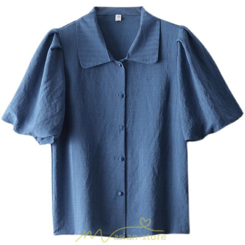 シャツ・ブラウス | ブラウス レディース オフィス シャツ 青 フォーマル 半袖 おしゃれ カジュアル フェミニン 開襟 着痩せ フランス風 お仕事 クラシック ビジネス 通勤 OL