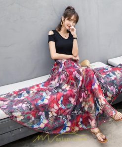 スカート | / レディース ボトムス ロンスカ ロング マキシ丈 フレアウエストゴム 花柄 涼しい ゆったり 花柄 シフォン カラバリ豊富 プリント 夏