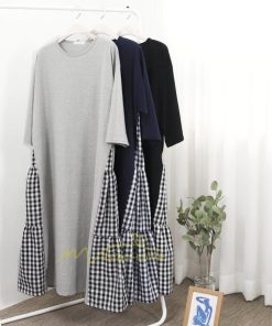 マキシ | ワンピース レディース 40代 ロングワンピース 春夏 切り替え チェック柄 お洒落 長袖 ゆったり カジュアル 通勤 30代 体型カバー 重ね着風 着痩せ 大きいサイズ