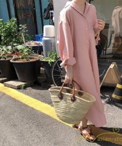 ワンピース | 長袖ロングシャツ20代30代 羽織り 無地 秋物 レディース ロングミモレ丈 大人 綿シャツ ワンピース ママ カジュアル 40代50代