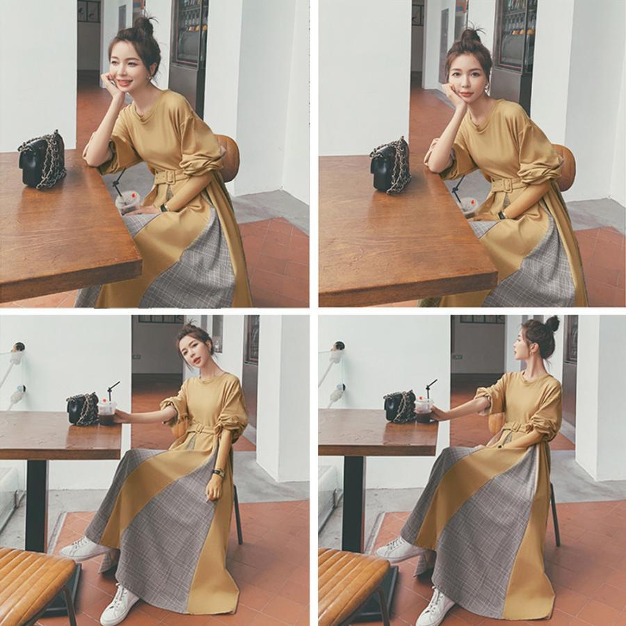 ワンピース | ロング春 異素材フレアワンピ