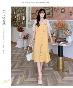 ミディアム | ワンピース レディース 重ね着風 夏物 半袖 フレア シンプル かわいい 20代 30代 大きいサイズ 夏 ゆったり 膝丈 体型カバー カジュアルワンピース おしゃれ