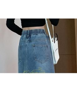 スカート | ウエストゴムデニムロング秋冬 ミモレ丈 秋物 レディース ひも付き フロントスリット Aライン大きいサイズあり スカート 6XL デニム