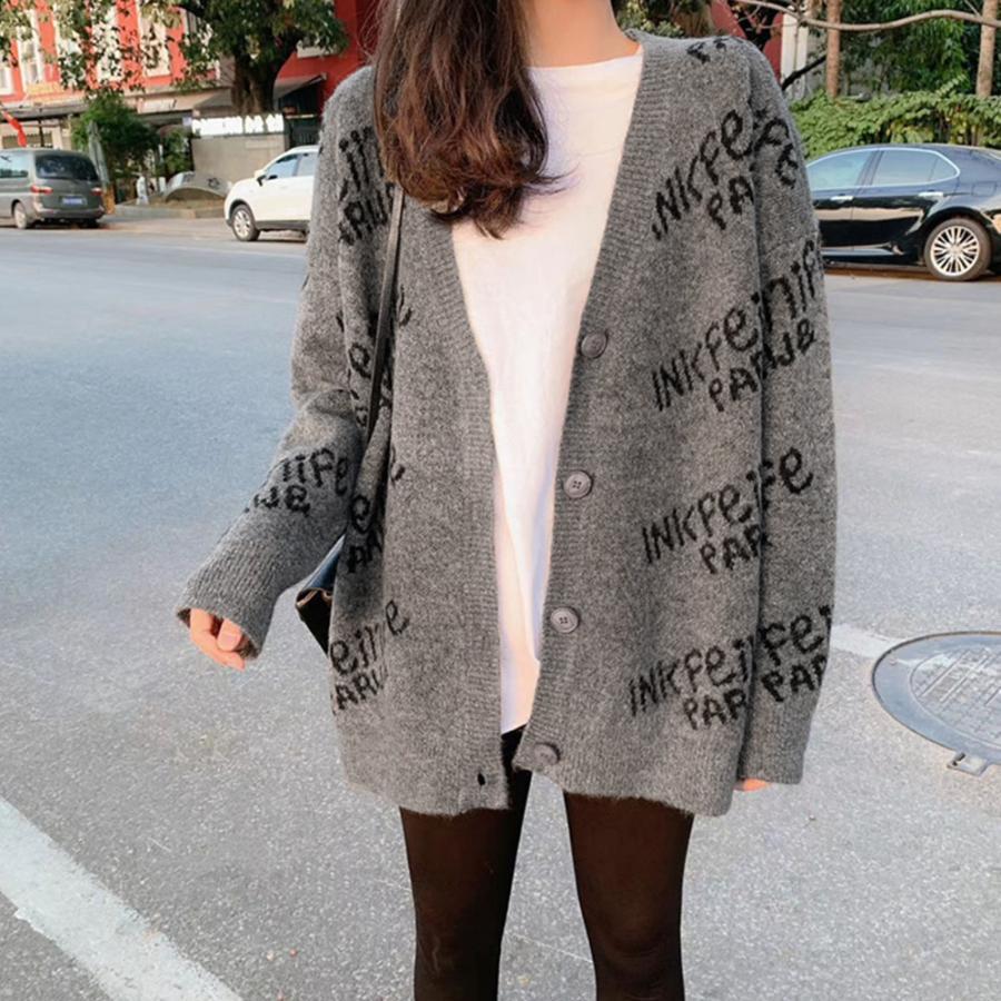 ニット・セーター | 英字ロゴニットカーディガンレディース