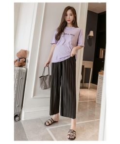 パンツ レギンス | マタニティワイドパンツ マタニティ服 プリーツパンツ ゆったり薄手 ボトムス 八分丈ズボン マタニティウェア 涼しい M L 柔らか アジャスター 3色 XXL XL