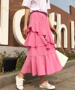 スカート | Aライン フレア裾 不規則アシンメトリー シフォン 韓国風 ティアード フリーサイズ 2020夏コーデ プリーツフレア ウエストゴム ハイウエスト