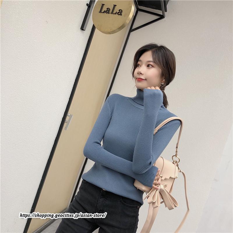 ニット・セーター | カットソー ニット レディース リブニット ハイネック 長袖 秋冬 春 トップス スリム ストレッチ 暖かい 長袖ニット 無地 プルオーバー インナー 長袖カットソー