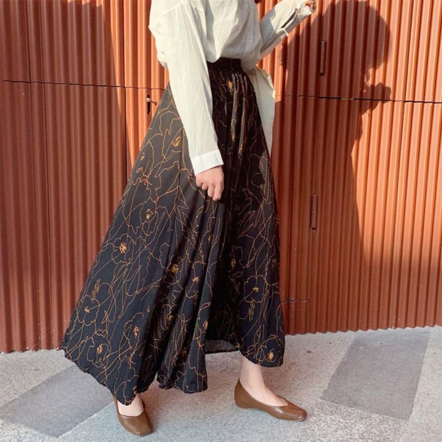 マキシスカート | 柄 ロングスカート 春 ウエストゴム スカート ミモレ丈スカート