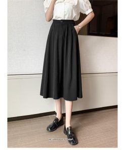 スカート | ロングAラインミモレ丈 フリル高見え ハイウエスト 秋冬 無地 ゆったり キレイめ 通勤 お出かけ デート 通学 着痩せ