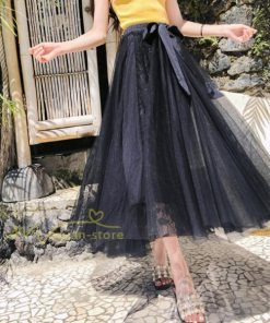 スカート | フレア チュールレディース ロングウエストゴム 春夏 リボン マキシ ドッキング 20代30代40代 着痩せ カジュアル お出かけ