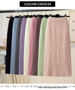 スカート | ニットストレッチレディース 秋冬 ロング丈 ミモレ丈 後ろスリット入れ タイトウエストゴム スリム リブニット 大人
