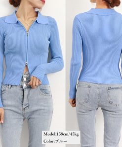 ニット・セーター | リブニットトップスレディースジップアップ