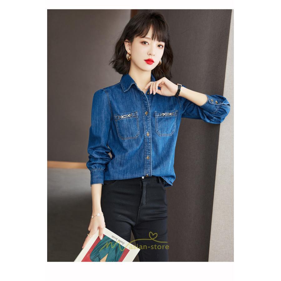 シャツ・ブラウス | デニムシャツ レディース 長袖 羽織り シャツ デニム 秋 冬 かっこいい 40代 30代 20代 おしゃれ 可愛い お出かけ オシャレ キレイめ 上品 着痩せ