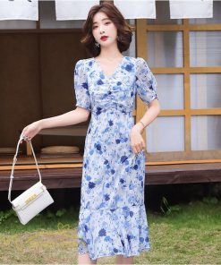 ミディアム | ワンピース レディース 春 夏 着痩せ 花柄 きれいめ サマー おしゃれ 上品 ひざ丈 半袖 サマーワンピース レトロ風 韓国風 通勤通学 お出かけ