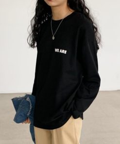 Tシャツ・カットソー | レディーストップス 英字ロゴ 体型カバー 韓国 Tシャツ ゆったり 長袖カットソー