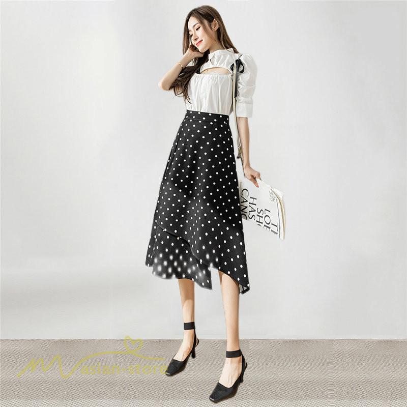 スカート | ロング 水玉 春夏 Aラインエレガント レディース 40代 ハイウェストボトムス 大人 通勤OL 体型カバー 20代 オシャレ30代 50代