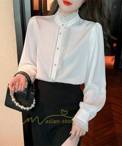 シャツ・ブラウス | ブラウス レディース きれいめ 40代 春秋新作 オシャレブラウス 白ネックシャツ 立ち襟 20代30代 通勤通学 カジュアル 夏物 お出かけ フォーマル 着痩せ 上品