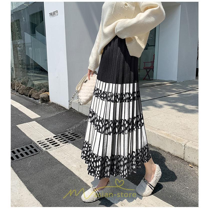 スカート | ロングウエストゴム プリーツ ロング丈 黒 グレー カーキ コーヒー レディース きれいめ 秋カジュアル 冬ニット 秋冬 オフィス