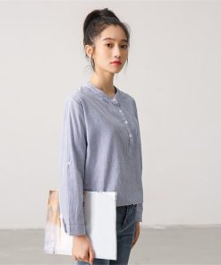 シャツ・ブラウス | 長袖シャツ レディース トップス ブラウス ストライプ 立てカラー 20代30代40代 五分袖に変える 可愛い ポケット